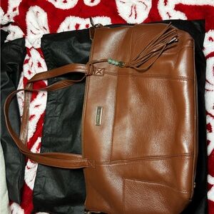 Elegant Brown Leather Shoulder Bag with Tassel